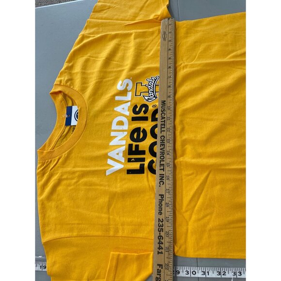 Life Is Good Blue 84 Vandals Graphic T Shirt Mens L Gold Cotton College Tee NEW - Picture 4 of 6